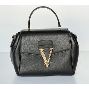 Versace Virtus Grainy Calf Leather Black Top Handle Bag 1015556 IT NWT $1700